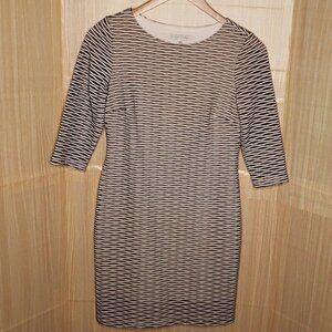 Sandra Darren Womens Black White 3/4 Sleeve Abstract Bodycon Midi Dress 6